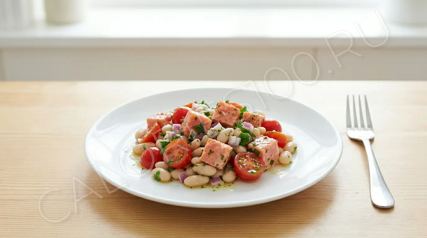 Питательный рыбный салат с форелью и белой фасолью